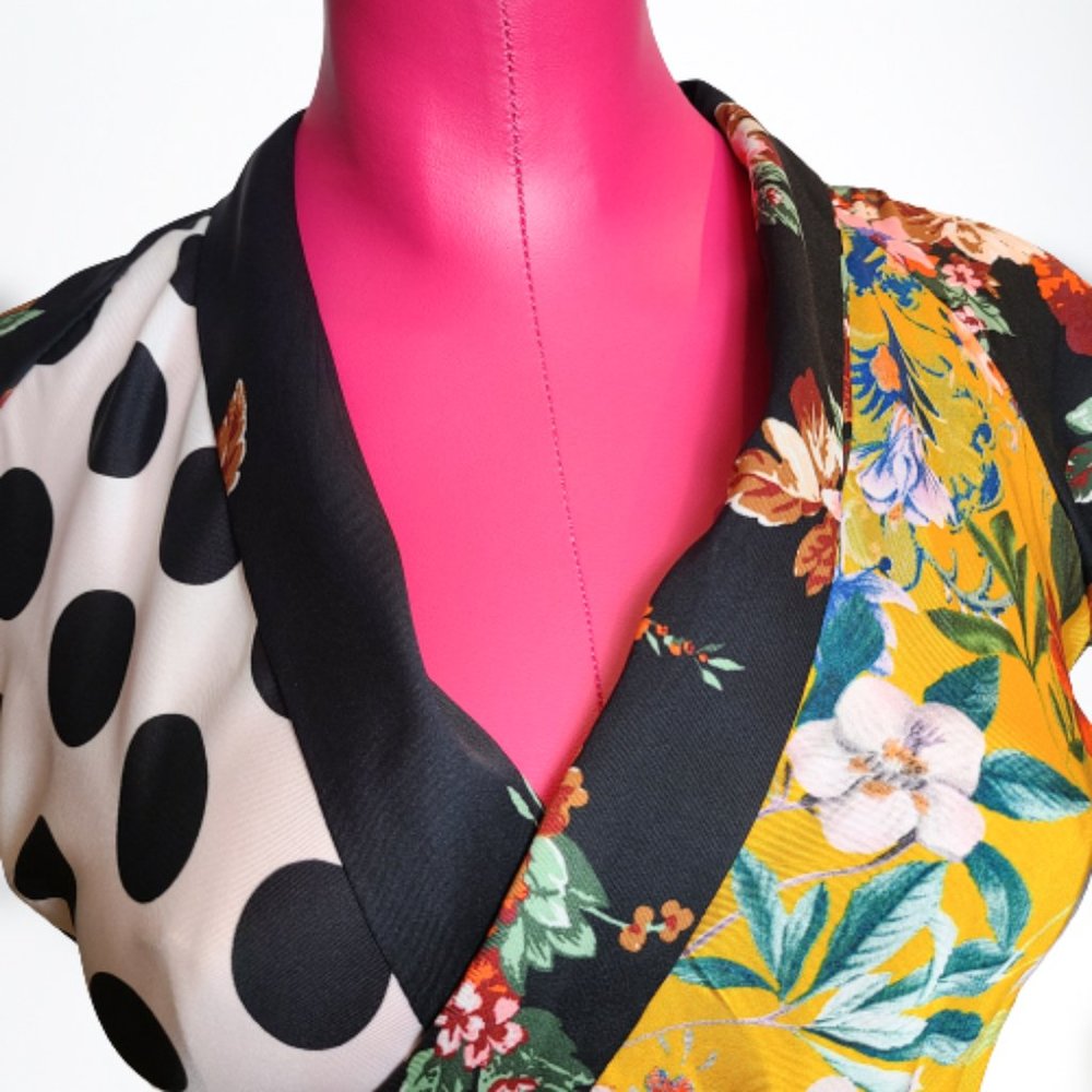 ZARA FLORAL PRINT POLAK DOT AND PATCHWORK DRESS - STUNNING - SIZE S - Picture 4 of 16